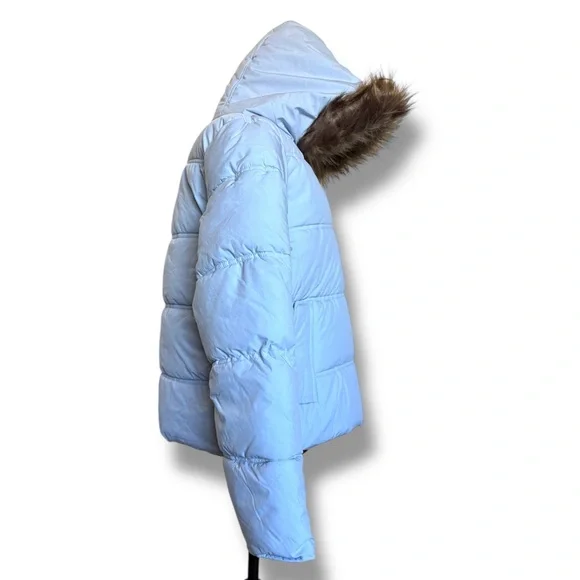 Maralyn & Me Large Quilted Blue Puffer Jacket With Faux Fur Hood - Picture 5 of 8